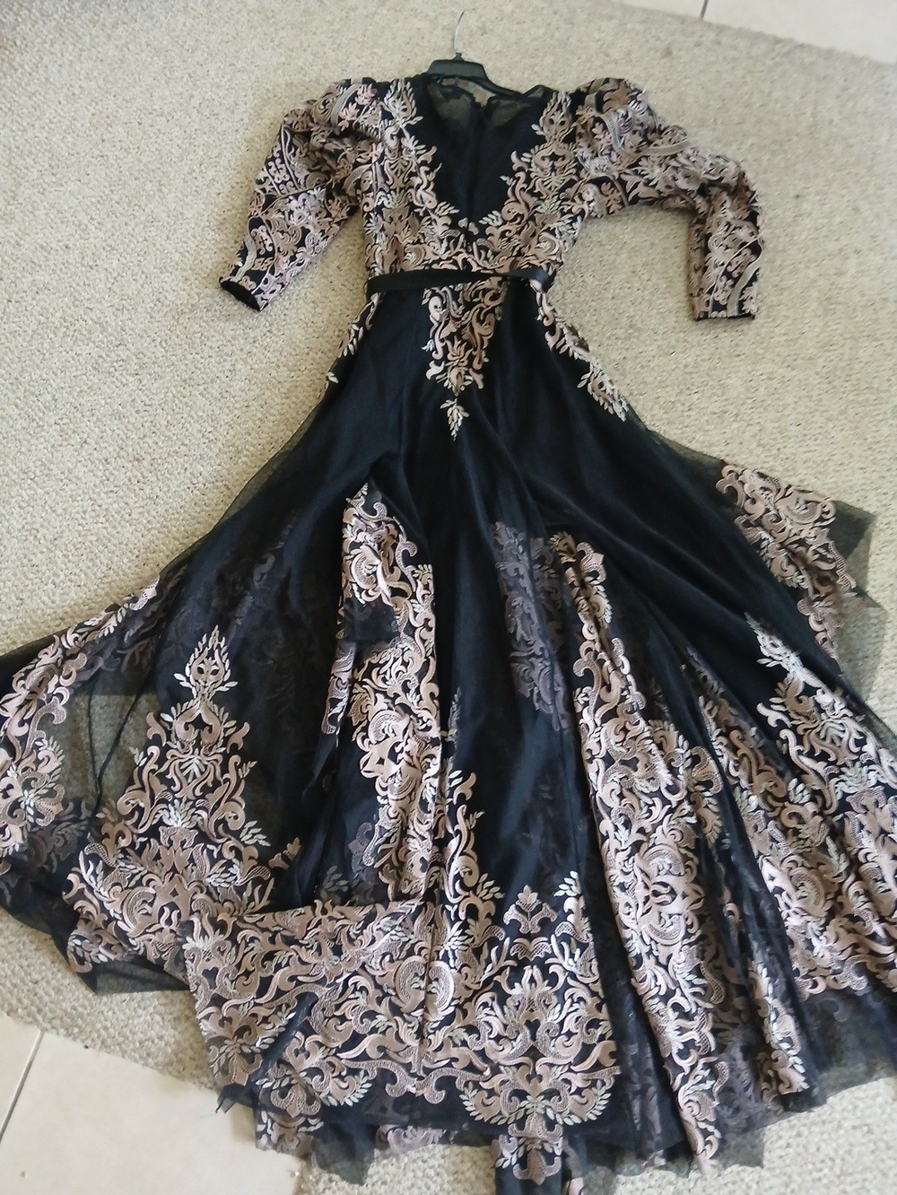 BCBGMaxAzria Black and Beige Embroidered Long Sleeve Maxi Dress - Picture 5 of 6